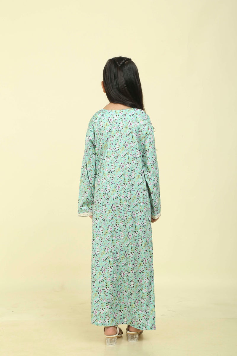 HANA & SARA Girls Viscose Blended Digital Print Floral Arabic Jalabiya – Lightweight Modest Wear Dress - Image 2
